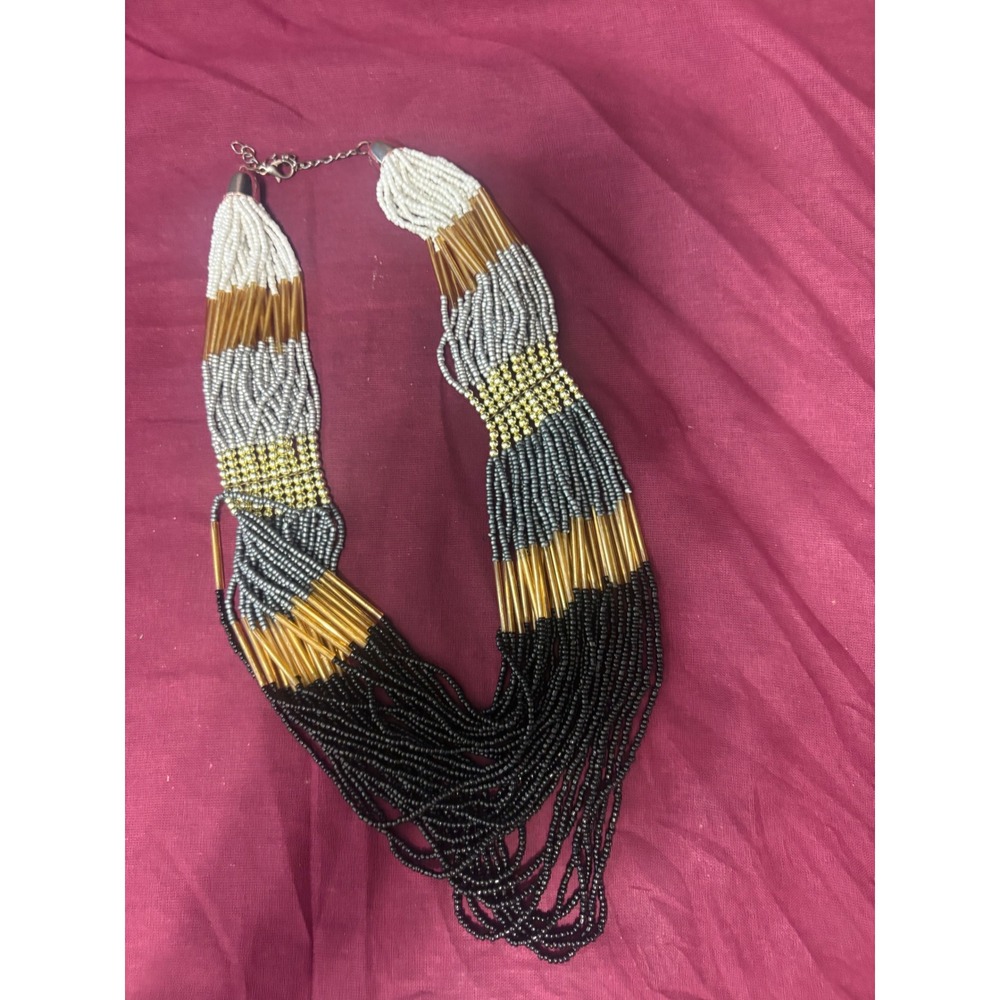Black/brown/white/ beaded later necklace